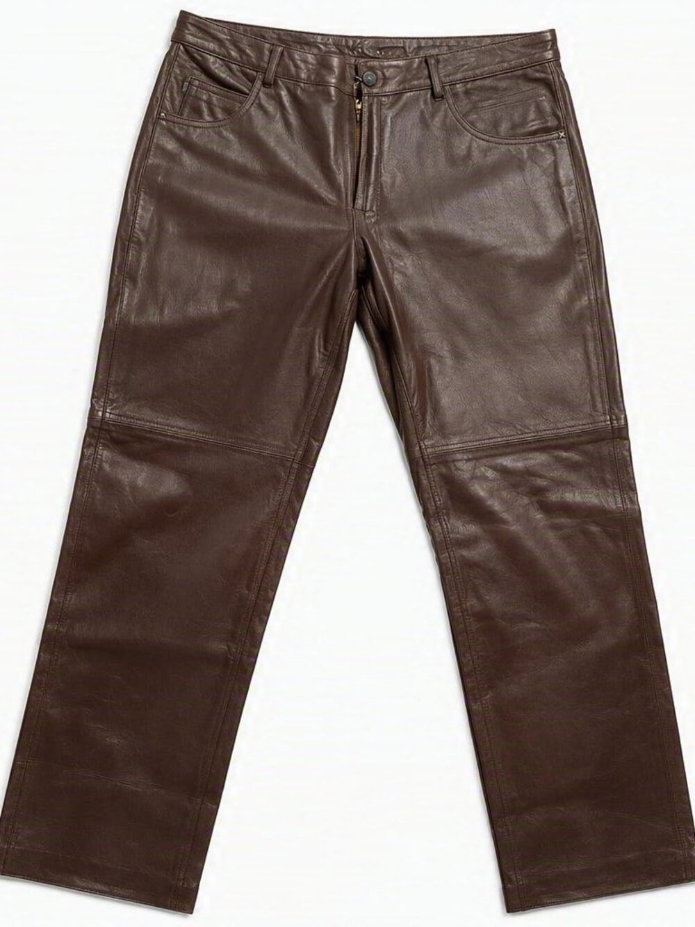 Earl Jeans Genuine Brown Leather Pants Straight Leg Y2K Moto Style